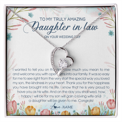 Forever Love Necklace | Personalized To My Amazing Daughter In Law Necklace from Mother In Law Daughter In Law On Your Wedding Day Bride Jewelry Customized Gift Box Message Card | teecentury