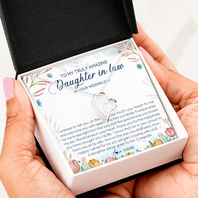 Forever Love Necklace | Personalized To My Amazing Daughter In Law Necklace from Mother In Law Daughter In Law On Your Wedding Day Bride Jewelry Customized Gift Box Message Card | teecentury