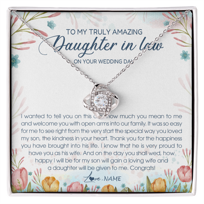 Love Knot Necklace | Personalized To My Amazing Daughter In Law Necklace from Mother In Law Daughter In Law On Your Wedding Day Bride Jewelry Customized Gift Box Message Card | teecentury