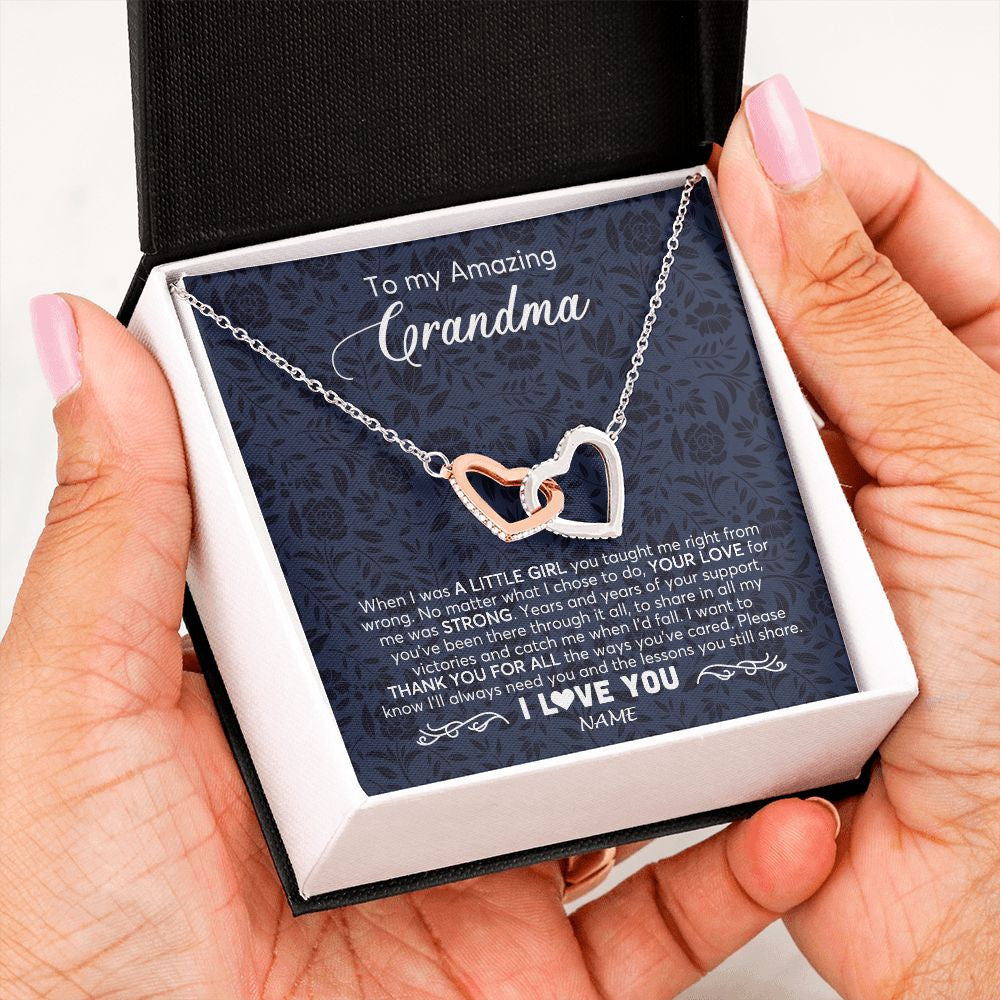 Interlocking Hearts Necklace | Personalized To My Amazing Grandma Necklace From Granddaughter When I Was A Little Girl Grandma Birthday Mothers Day Christmas Customized Gift Box Message Card | teecentury