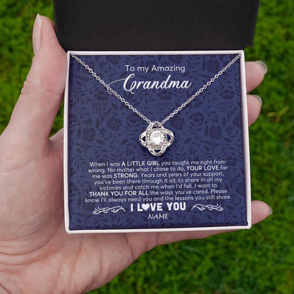 Love Knot Necklace | Personalized To My Amazing Grandma Necklace From Granddaughter When I Was A Little Girl Grandma Birthday Mothers Day Christmas Customized Gift Box Message Card | teecentury