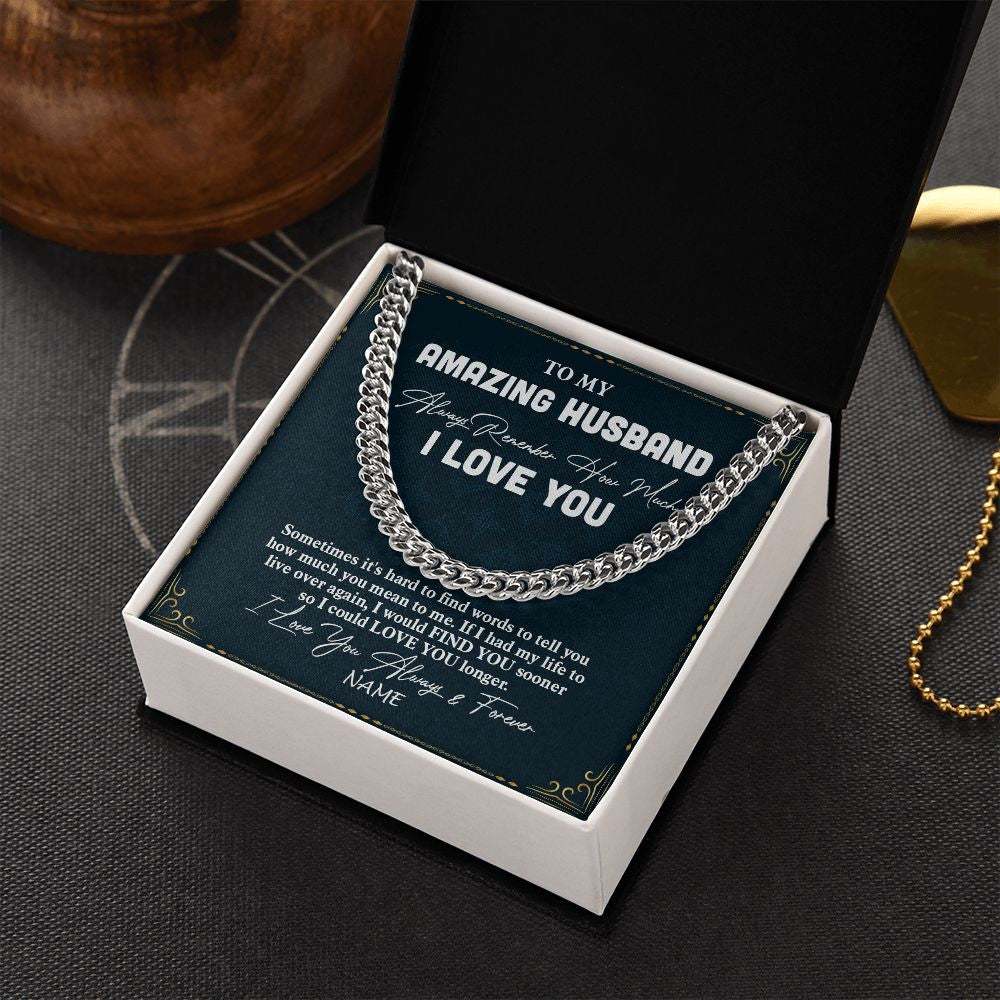 Cuban Link Chain Necklace | Personalized To My Amazing Husband Necklace From Wife I Love You Husband Birthday Anniversary Valentines Day Christmas Customized Gift Box Message Card | teecentury