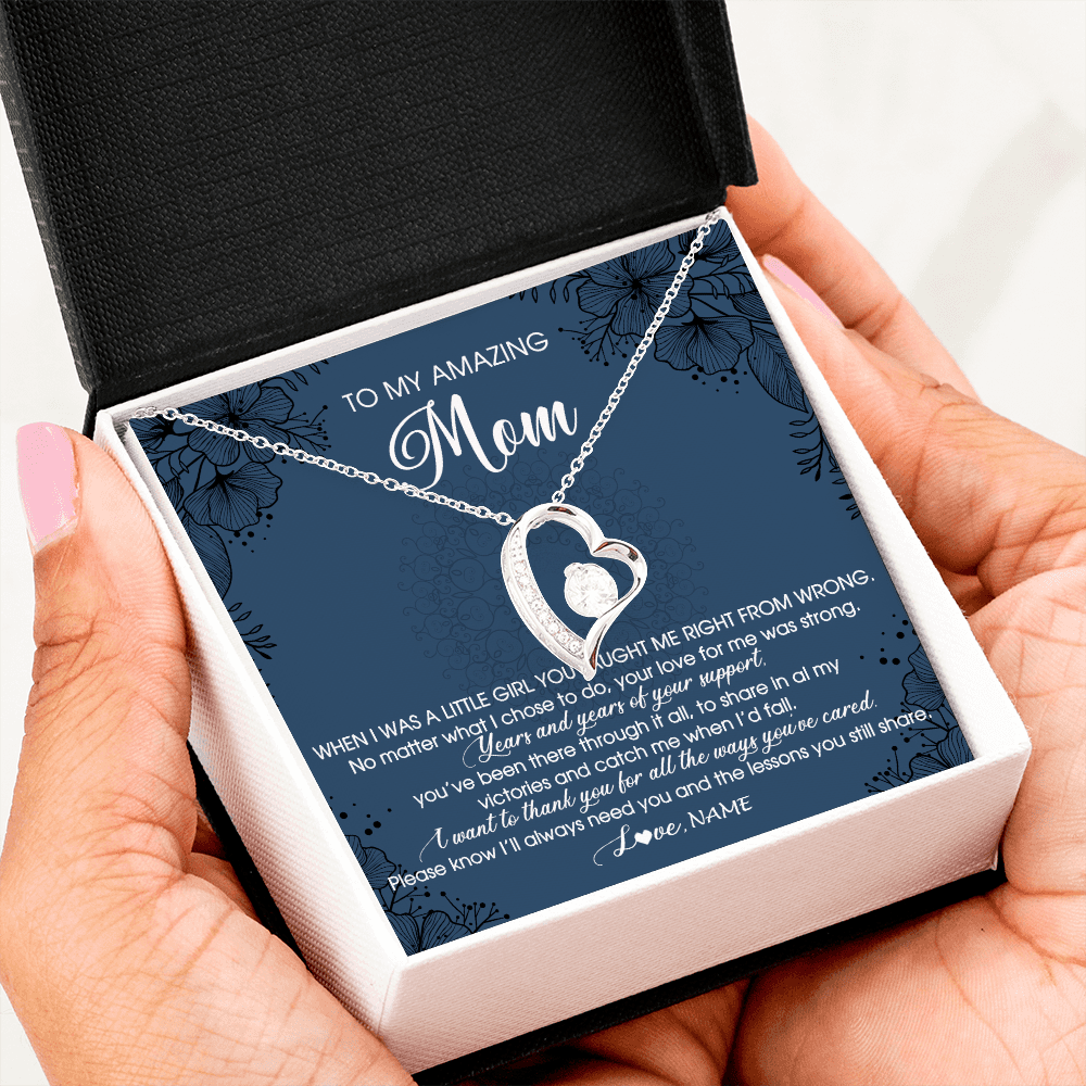 Forever Love Necklace | Personalized To My Amazing Mom Necklace From Daughter Little Girl You Taught Me Right Mom Birthday Mothers Day Christmas Jewelry Customized Box Message Card | teecentury
