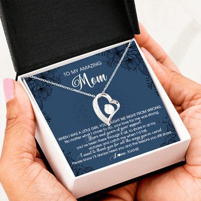 Forever Love Necklace | Personalized To My Amazing Mom Necklace From Daughter Little Girl You Taught Me Right Mom Birthday Mothers Day Christmas Jewelry Customized Box Message Card | teecentury