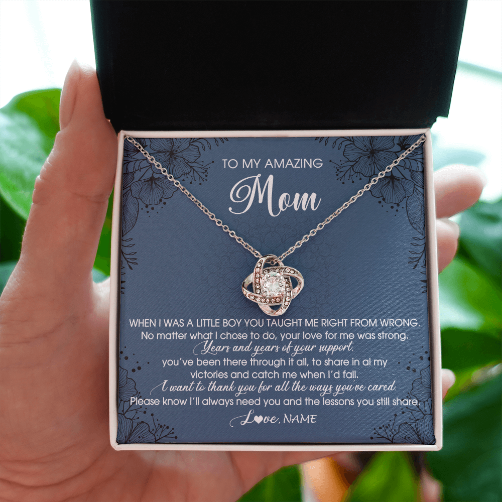 Love Knot Necklace | Personalized To My Amazing Mom Necklace From Son Little Boy You Taught Me Right Mom Birthday Mothers Day Christmas Pendant Jewelry Customized Box Message Card | teecentury