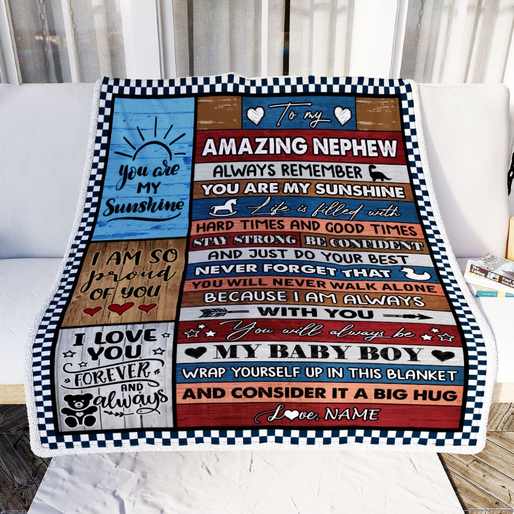 Personalized To My Amazing Nephew Blanket From Aunt Uncle Aunt Wood It A Big Hug Nephew Birthday Graduation Christmas Customized Bed Fleece Throw Blanket | teecentury