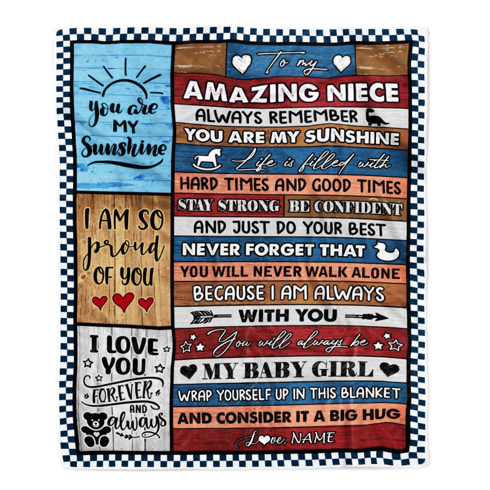 Personalized To My Amazing Niece Blanket From Aunt Uncle Aunt Wood It A Big Hug Niece Birthday Graduation Christmas Customized Bed Fleece Throw Blanket | teecentury