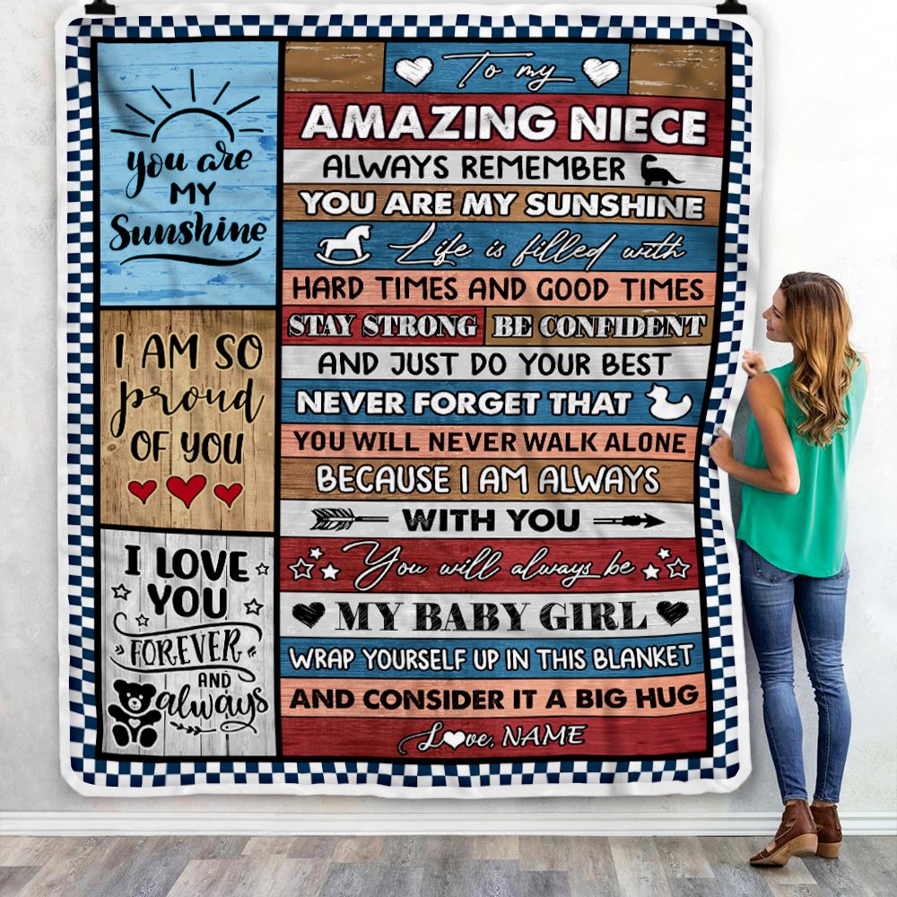 Personalized To My Amazing Niece Blanket From Aunt Uncle Aunt Wood It A Big Hug Niece Birthday Graduation Christmas Customized Bed Fleece Throw Blanket | teecentury