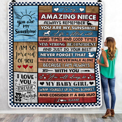 Personalized To My Amazing Niece Blanket From Aunt Uncle Aunt Wood It A Big Hug Niece Birthday Graduation Christmas Customized Bed Fleece Throw Blanket | teecentury
