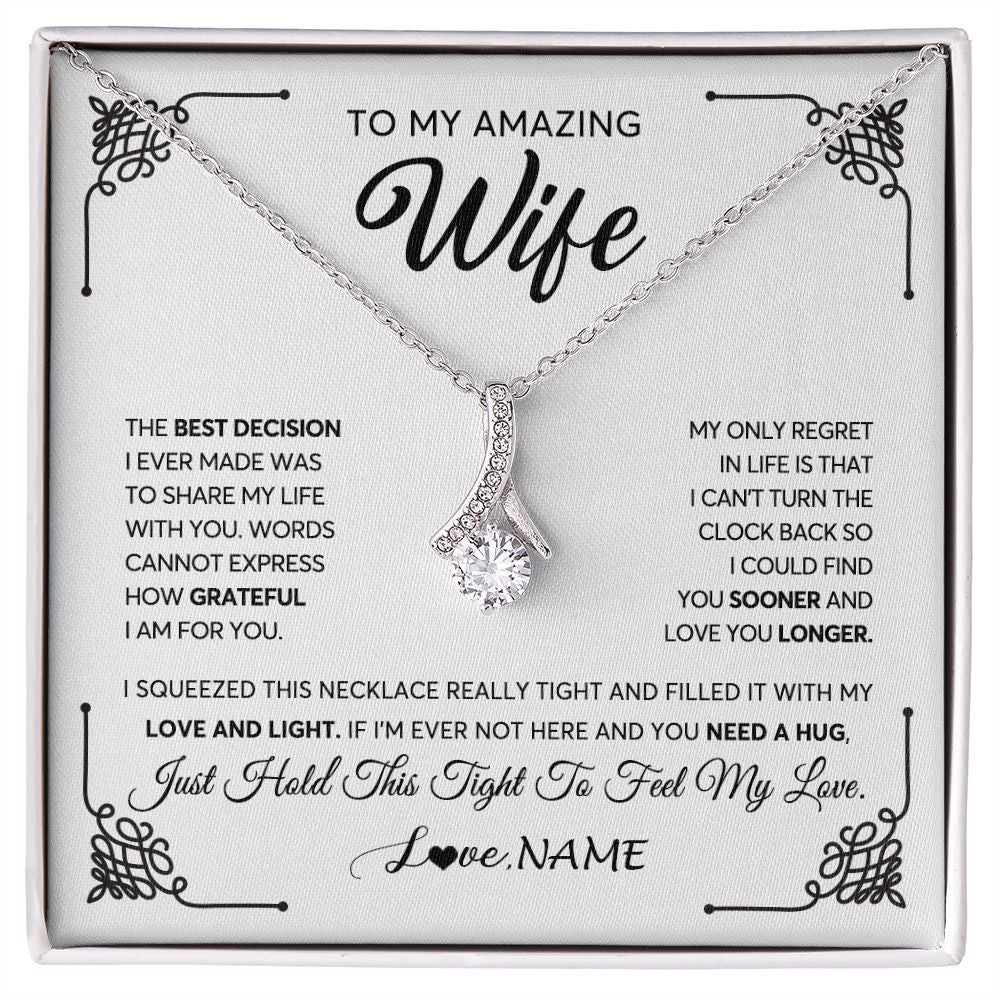 Alluring Beauty Necklace | Personalized To My Amazing Wife Necklace From Husband The Best Decision I Ever Made Wife Valentines Day Birthday Christmas Customized Gift Box Message Card | teecentury