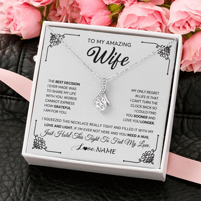 Alluring Beauty Necklace | Personalized To My Amazing Wife Necklace From Husband The Best Decision I Ever Made Wife Valentines Day Birthday Christmas Customized Gift Box Message Card | teecentury