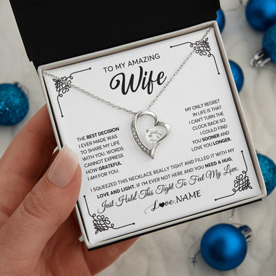 Forever Love Necklace | Personalized To My Amazing Wife Necklace From Husband The Best Decision I Ever Made Wife Valentines Day Birthday Christmas Customized Gift Box Message Card | teecentury