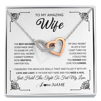 Interlocking Hearts Necklace | Personalized To My Amazing Wife Necklace From Husband The Best Decision I Ever Made Wife Valentines Day Birthday Christmas Customized Gift Box Message Card | teecentury