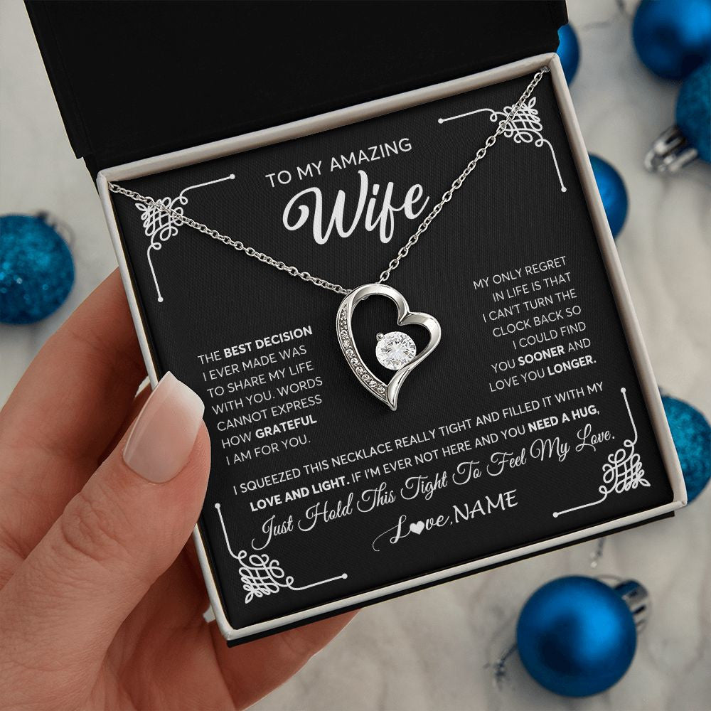 Forever Love Necklace | Personalized To My Amazing Wife Necklace From Husband The Best Decision I Ever Made Wife Wedding Day Birthday Christmas Customized Gift Box Message Card | teecentury