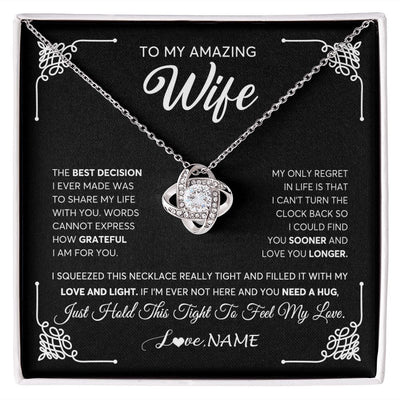 Love Knot Necklace | Personalized To My Amazing Wife Necklace From Husband The Best Decision I Ever Made Wife Wedding Day Birthday Christmas Customized Gift Box Message Card | teecentury