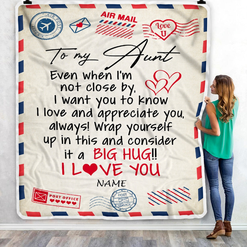 Personalized To My Aunt Blanket From Nephew Niece I Love You Hugs Air Mail Letter Birthday Mothers Day Christmas Thanksgiving Customized Fleece Blanket Blanket | Teecentury.com