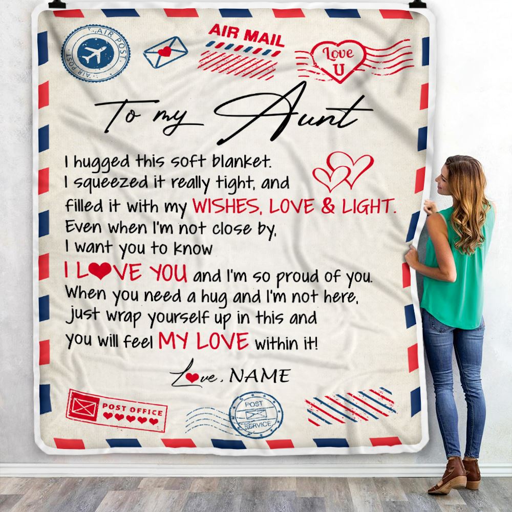 Personalized To My Aunt Blanket From Niece Nephew Air Mail Letter I Love You Aunt Birthday Mothers Day Christmas Customized Fleece Throw Blanket | teecentury