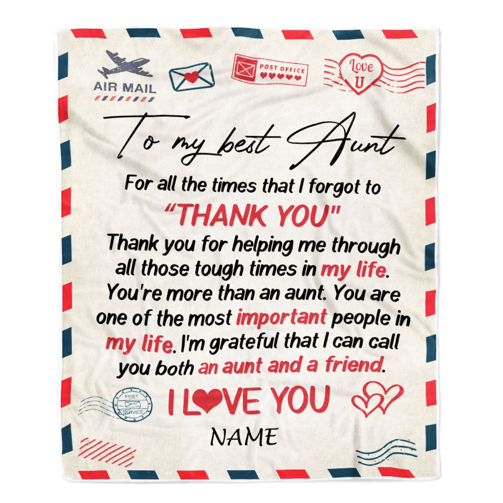 Personalized To My Aunt Blanket From Niece Nephew Air Mail Letter I Love You Best Aunt Ever Birthday Mothers Day Christmas Customized Bed Fleece Throw Blanket | teecentury