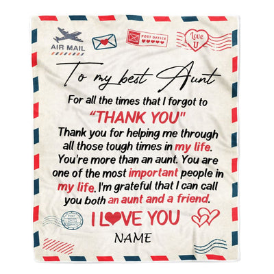 Personalized To My Aunt Blanket From Niece Nephew Air Mail Letter I Love You Best Aunt Ever Birthday Mothers Day Christmas Customized Bed Fleece Throw Blanket | teecentury