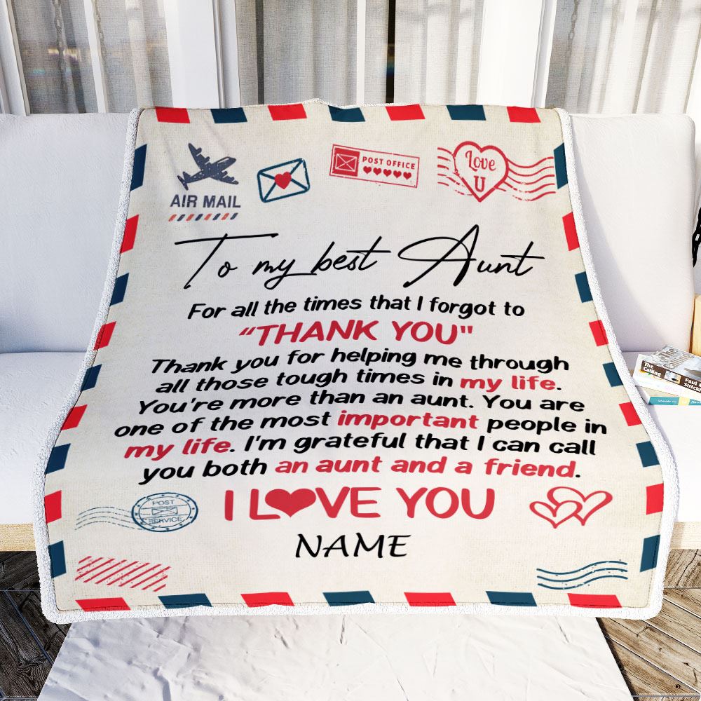 Personalized To My Aunt Blanket From Niece Nephew Air Mail Letter I Love You Best Aunt Ever Birthday Mothers Day Christmas Customized Bed Fleece Throw Blanket | teecentury