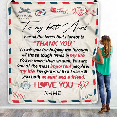 Personalized To My Aunt Blanket From Niece Nephew Air Mail Letter I Love You Best Aunt Ever Birthday Mothers Day Christmas Customized Bed Fleece Throw Blanket | teecentury