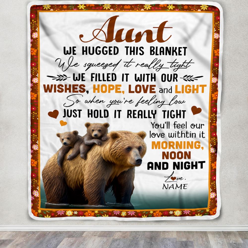 Personalized To My Aunt Blanket From Niece Nephew Bear I Love You Aunt Birthday Mothers Day Thanksgiving Christmas Customized Fleece Throw Blanket | teecentury