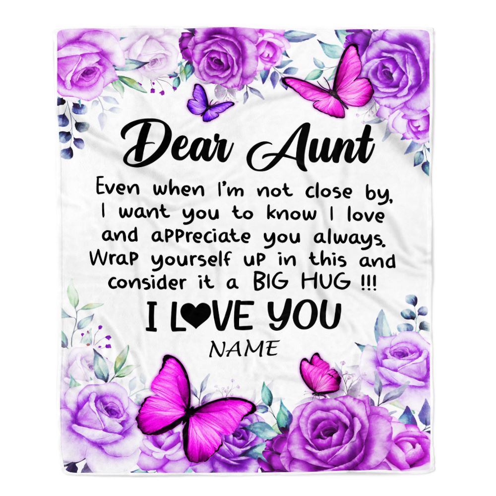 Personalized To My Aunt Blanket From Niece Nephew Butterfly Love And Appreciate Aunt Birthday Mothers Day Christmas Customized Fleece Throw Blanket | teecentury