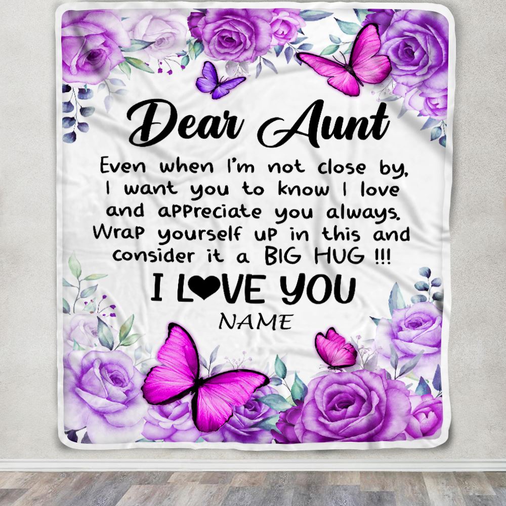 Personalized To My Aunt Blanket From Niece Nephew Butterfly Love And Appreciate Aunt Birthday Mothers Day Christmas Customized Fleece Throw Blanket | teecentury