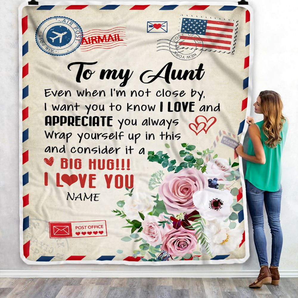 Personalized To My Aunt Blanket From Niece Nephew Floral Air Mail Letter I Love You Aunt Birthday Mothers Day Christmas Customized Fleece Throw Blanket | teecentury