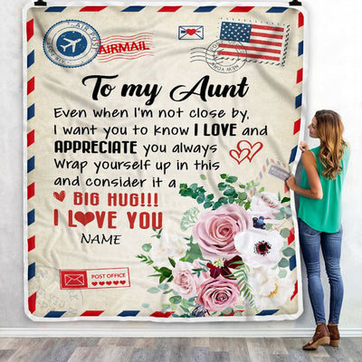 Personalized To My Aunt Blanket From Niece Nephew Floral Air Mail Letter I Love You Aunt Birthday Mothers Day Christmas Customized Fleece Throw Blanket | teecentury
