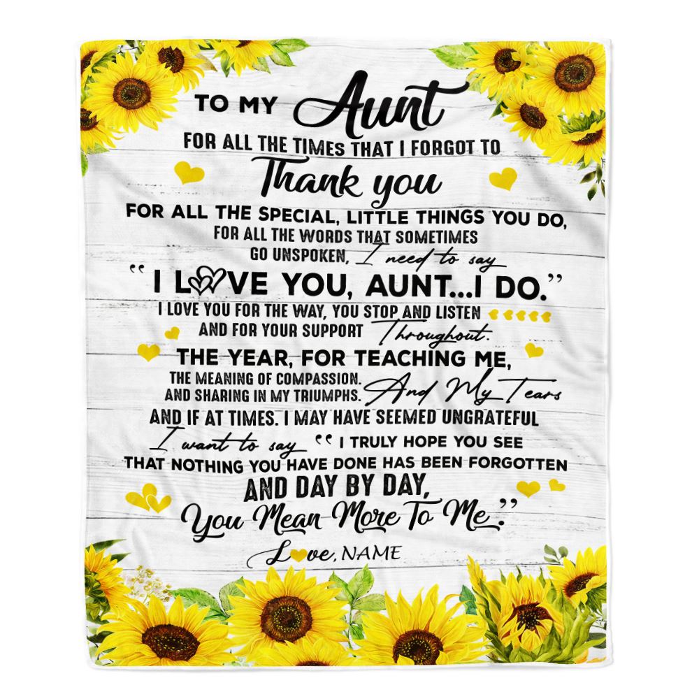 Personalized To My Aunt Blanket From Niece Nephew Thank You For All Wood Sunflower Aunt Birthday Mothers Day Christmas Customized Bed Fleece Throw Blanket | teecentury