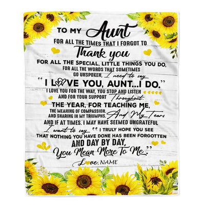 Personalized To My Aunt Blanket From Niece Nephew Thank You For All Wood Sunflower Aunt Birthday Mothers Day Christmas Customized Bed Fleece Throw Blanket | teecentury