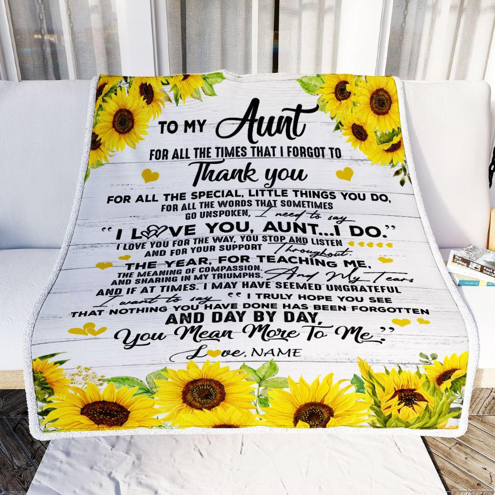 Personalized To My Aunt Blanket From Niece Nephew Thank You For All Wood Sunflower Aunt Birthday Mothers Day Christmas Customized Bed Fleece Throw Blanket | teecentury