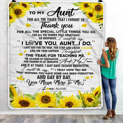 Personalized To My Aunt Blanket From Niece Nephew Thank You For All Wood Sunflower Aunt Birthday Mothers Day Christmas Customized Bed Fleece Throw Blanket | teecentury