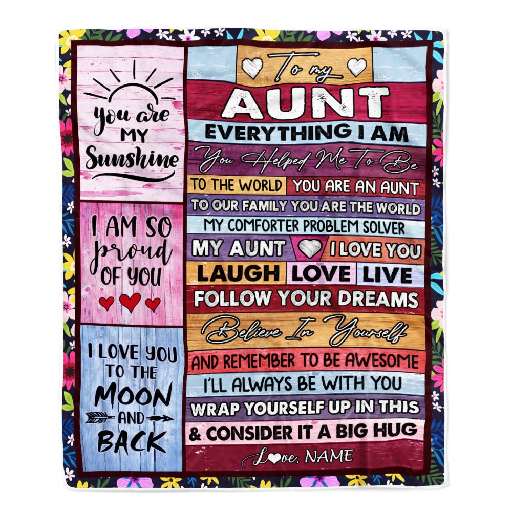 Personalized To My Aunt Blanket From Niece Nephew Wood Everything I Am You Helped Me To Be Aunt Birthday Mothers Day Christmas Fleece Blanket Blanket | Teecentury.com