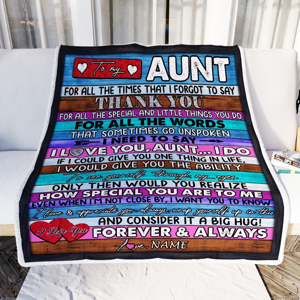 Personalized To My Aunt Blanket From Niece Nephew Wood Thank You I Love You Aunt Birthday Mothers Day Christmas Customized Bed Fleece Throw Blanket | teecentury