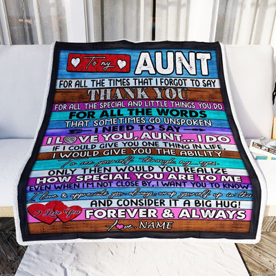 Personalized To My Aunt Blanket From Niece Nephew Wood Thank You I Love You Aunt Birthday Mothers Day Christmas Customized Bed Fleece Throw Blanket | teecentury