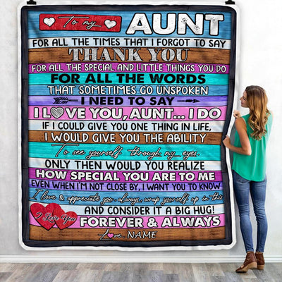 Personalized To My Aunt Blanket From Niece Nephew Wood Thank You I Love You Aunt Birthday Mothers Day Christmas Customized Bed Fleece Throw Blanket | teecentury