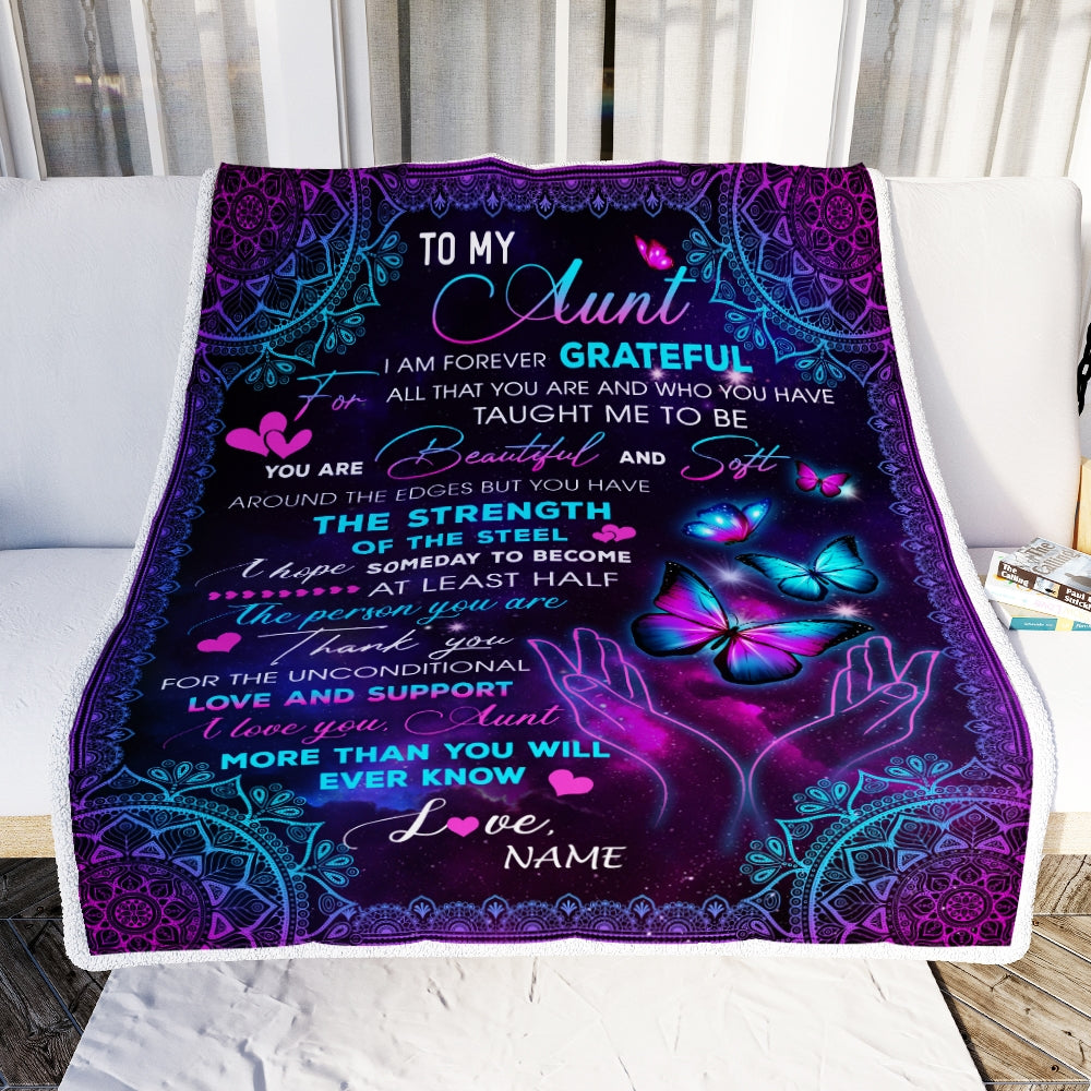 Personalized To My Aunt Blanket From Niece Nephew You Are Beautiful Butterfly Aunt Birthday Mothers Day Christmas Customized Fleece Throw Blanket Blanket | Teecentury.com