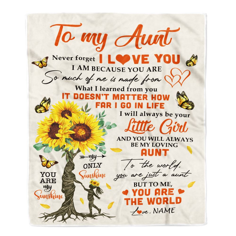 Personalized To My Aunt Blanket From Niece Sunflower Never Forget I Love You Aunt Birthday Mothers Day Christmas Customized Bed Fleece Throw Blanket | teecentury