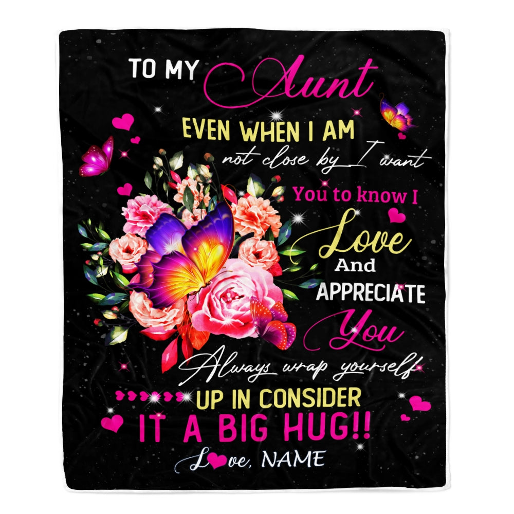 Personalized To My Aunt From Niece Nephew Blanket It A Big Hug I Love You Aunt Birthday Mothers Day Thanksgiving Christmas Customized Fleece Blanket Blanket | Teecentury.com