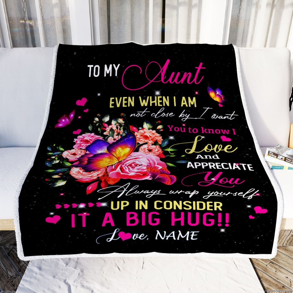 Personalized To My Aunt From Niece Nephew Blanket It A Big Hug I Love You Aunt Birthday Mothers Day Thanksgiving Christmas Customized Fleece Blanket Blanket | Teecentury.com