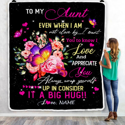 Personalized To My Aunt From Niece Nephew Blanket It A Big Hug I Love You Aunt Birthday Mothers Day Thanksgiving Christmas Customized Fleece Blanket Blanket | Teecentury.com