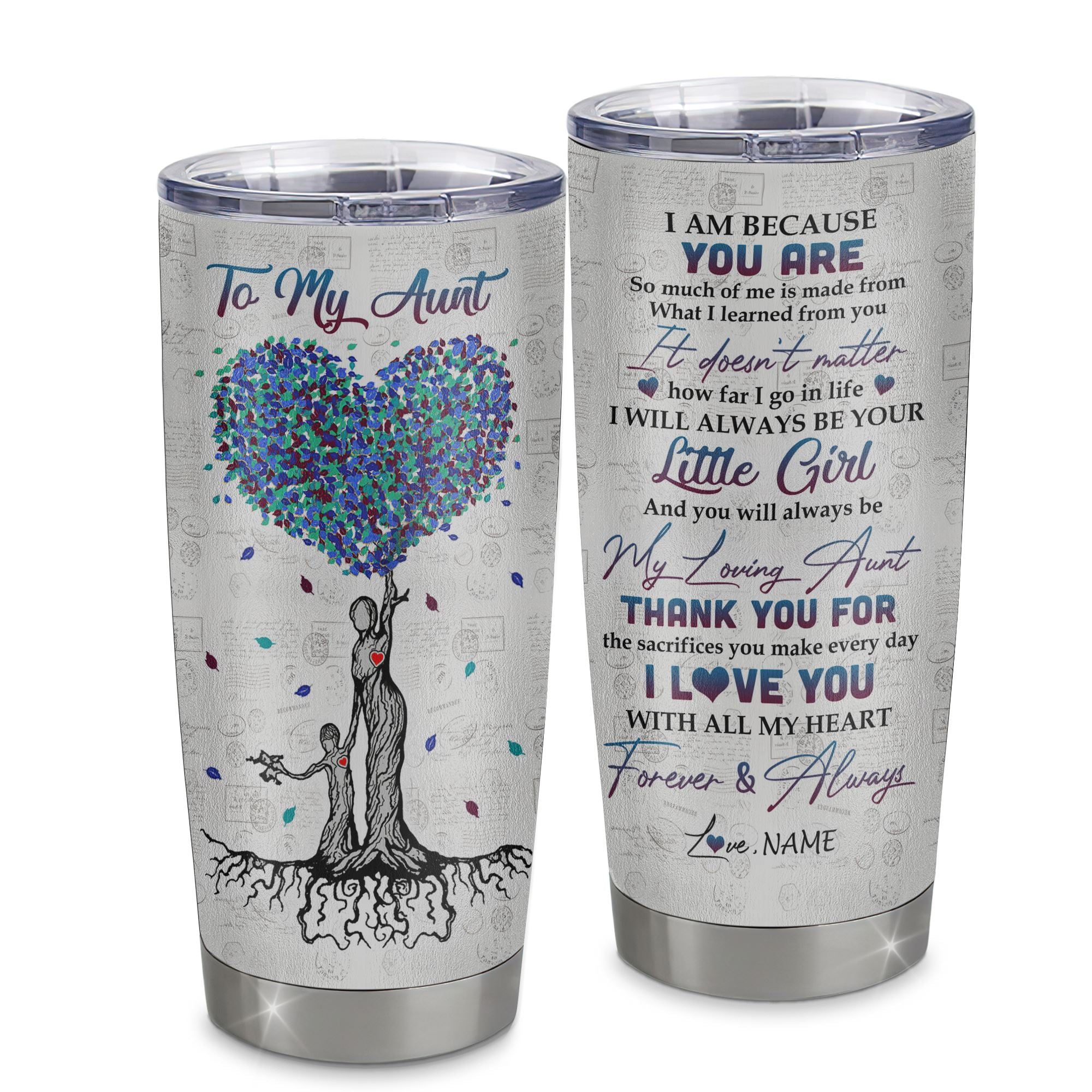 Personalized To My Aunt From Niece Stainless Steel Tumbler Cup Colorful Tree I Love You With All Of My Heart Aunt Mothers Day Birthday Christmas Travel Mug | teecentury