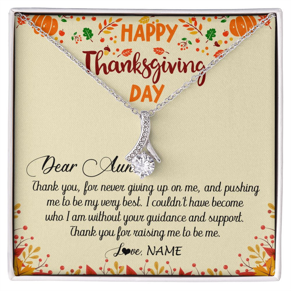 Alluring Beauty Necklace | Personalized To My Aunt Necklace From Niece Nephew Thank You For Raising Me Happy Thanksgiving Day Pendant Jewelry Customized Gift Box Message Card | teecentury