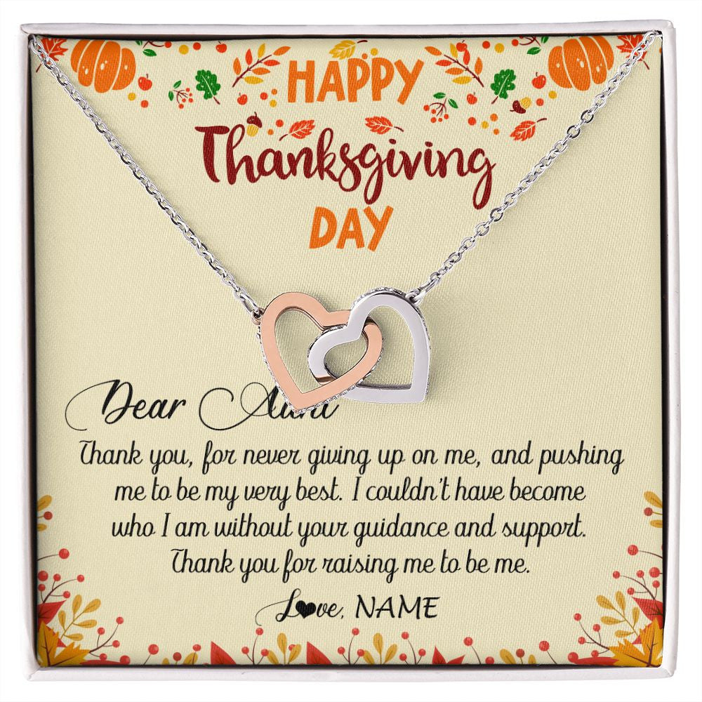 Interlocking Hearts Necklace | Personalized To My Aunt Necklace From Niece Nephew Thank You For Raising Me Happy Thanksgiving Day Pendant Jewelry Customized Gift Box Message Card | teecentury