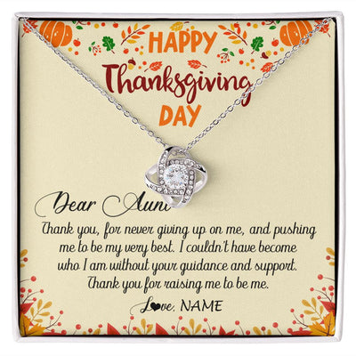 Love Knot Necklace | Personalized To My Aunt Necklace From Niece Nephew Thank You For Raising Me Happy Thanksgiving Day Pendant Jewelry Customized Gift Box Message Card | teecentury