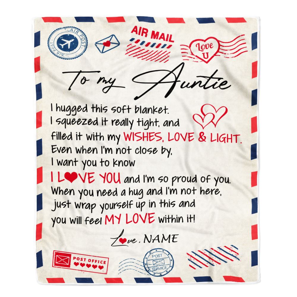 Personalized To My Auntie Blanket From Niece Nephew Air Mail Letter I Love You Auntie Birthday Mothers Day Christmas Customized Fleece Throw Blanket | teecentury
