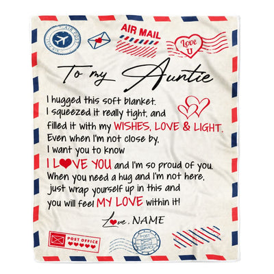 Personalized To My Auntie Blanket From Niece Nephew Air Mail Letter I Love You Auntie Birthday Mothers Day Christmas Customized Fleece Throw Blanket | teecentury