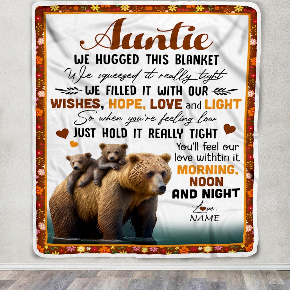 Personalized To My Auntie Blanket From Niece Nephew Bear I Love You Auntie Birthday Mothers Day Thanksgiving Christmas Customized Fleece Throw Blanket | teecentury